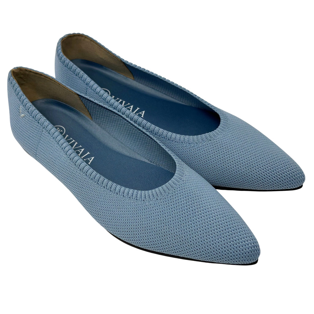 VIVAIA Aria Flats Women EU39 US8 Light Blue Pointed Toe Ballet Flat Knit Slip On